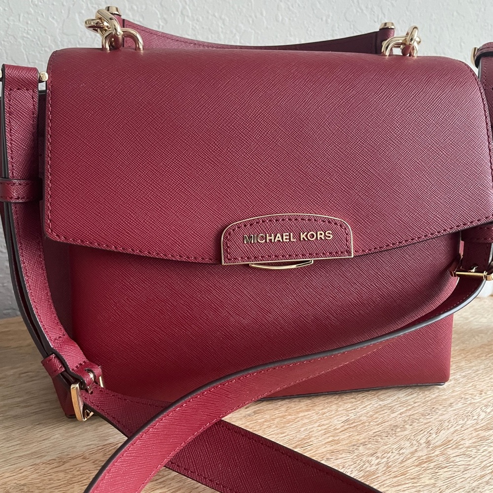 MICHAEL KORS Dark Red Leather Convertible Handbag Purse Satchel